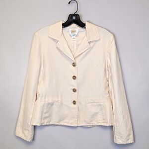Talbots Irish Linen Blend Blazer Cream Button Front Jacket Size 8